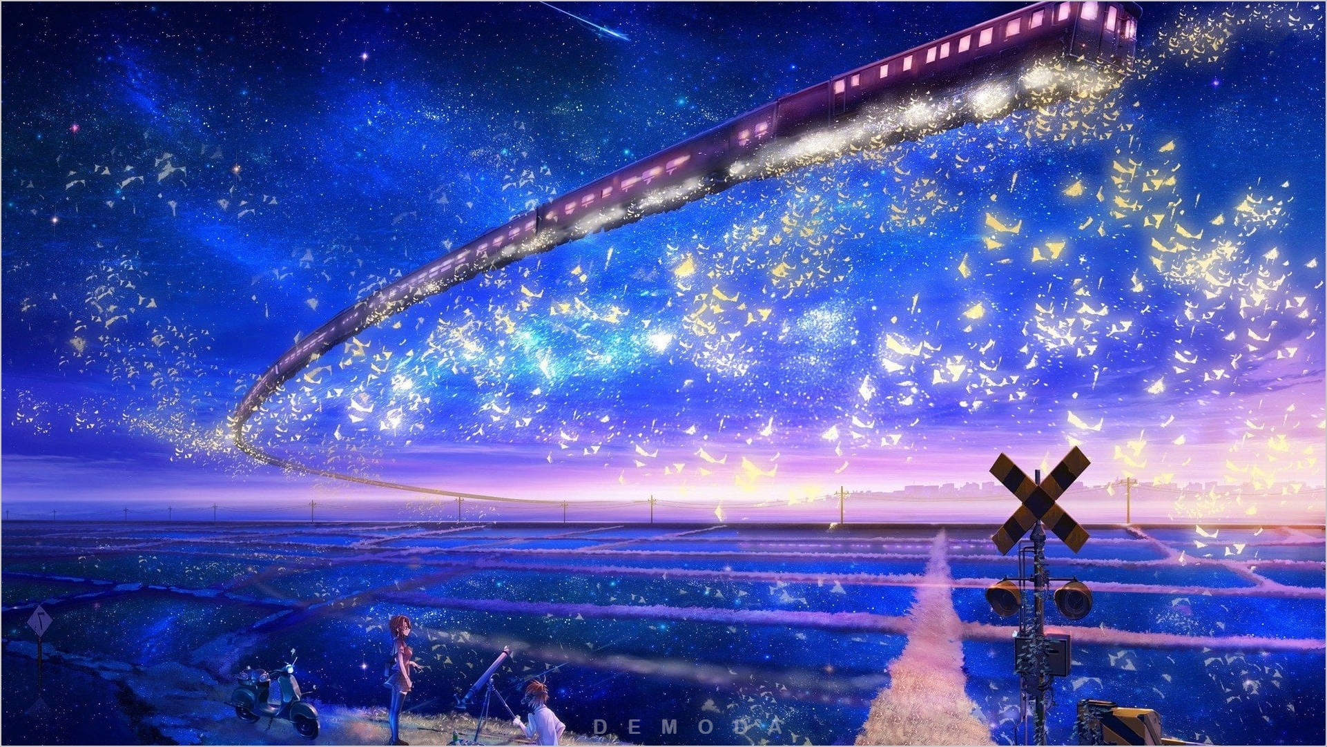 Hình ảnh đẹp ảnh bầu trời đêm anime cho tâm hồn thư giãn